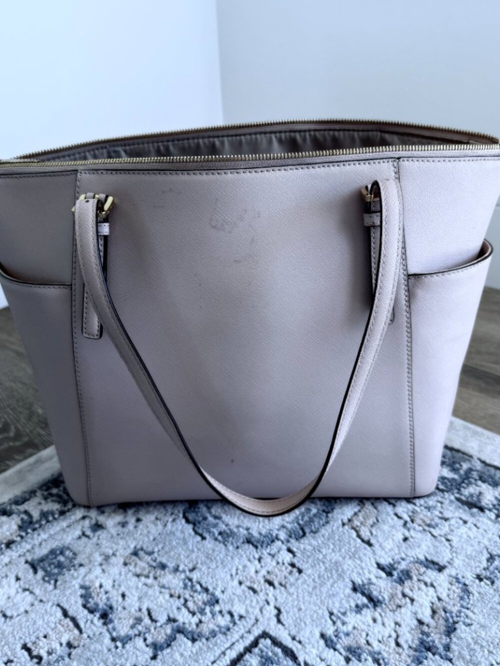 Michael Kors Jet Set Saffiano Leather Zip Top Tote Bag | Blush Pink / Rose Gold - Picture 3 of 14